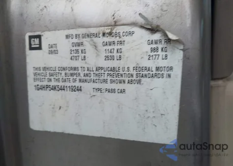 2004 Buick Lesabre Custom из США, поврежденный, VIN 1G4HP54K544119244